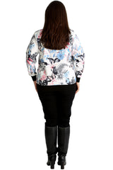 3185 Floral & Butterfly Print Bomber Jacket