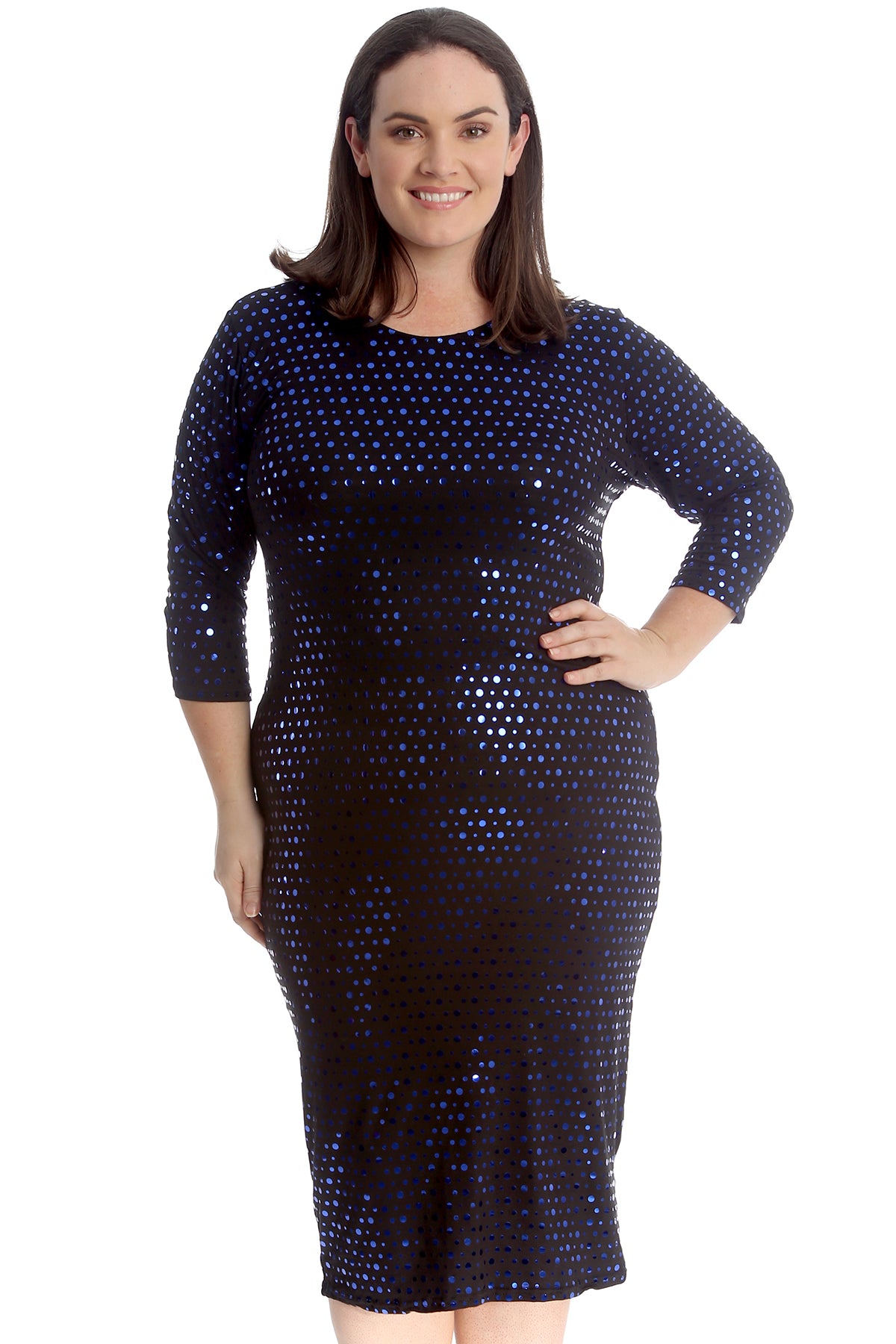 2212 Polka Dot Foil Midi Dress