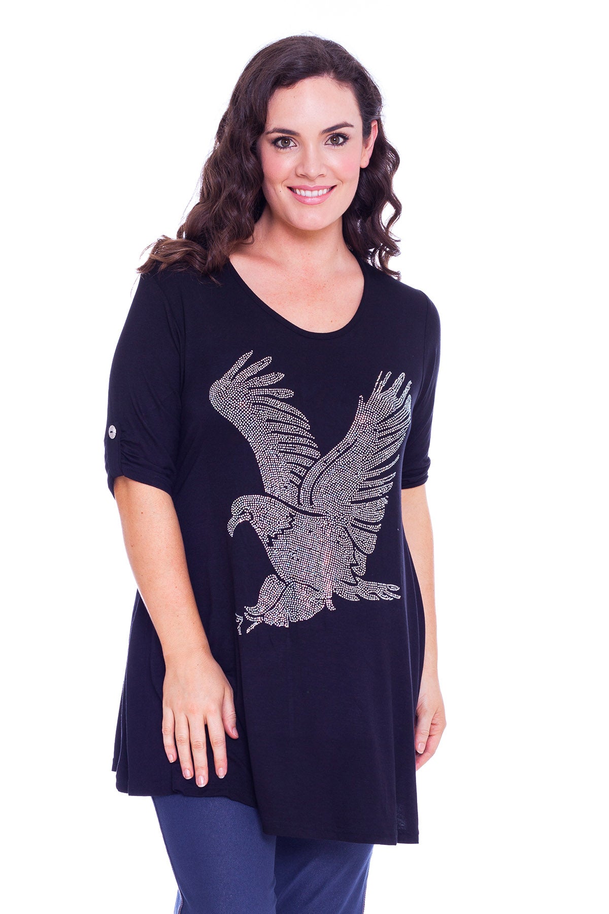 1316 Eagle Stud Button on Sleeve Top