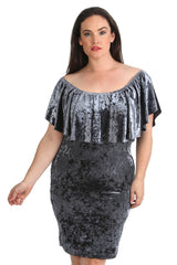 2210 Velvet Frill Top Midi Dress