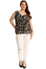 Crinkle Multi Floral Print V Neck Top