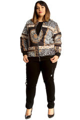 3258 Geomatric Leopard Print Bomber Jacket