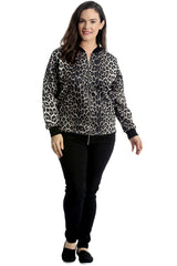 3228 Leopard Print Ribbed Bomber Jacket