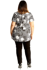 1714 Floral Monochrome Print Smock Top