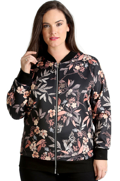 3186 Leaf Print Bomber Jacket