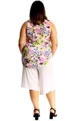 1706 Multi Floral Print Chiffon Vest