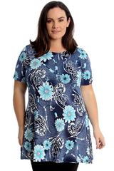 1731 Denim Style Floral Print Swing Top