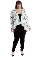 3242 Crepe Butterfly Print Zip Detail Cardigan