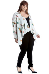 3242 Crepe Butterfly Print Zip Detail Cardigan