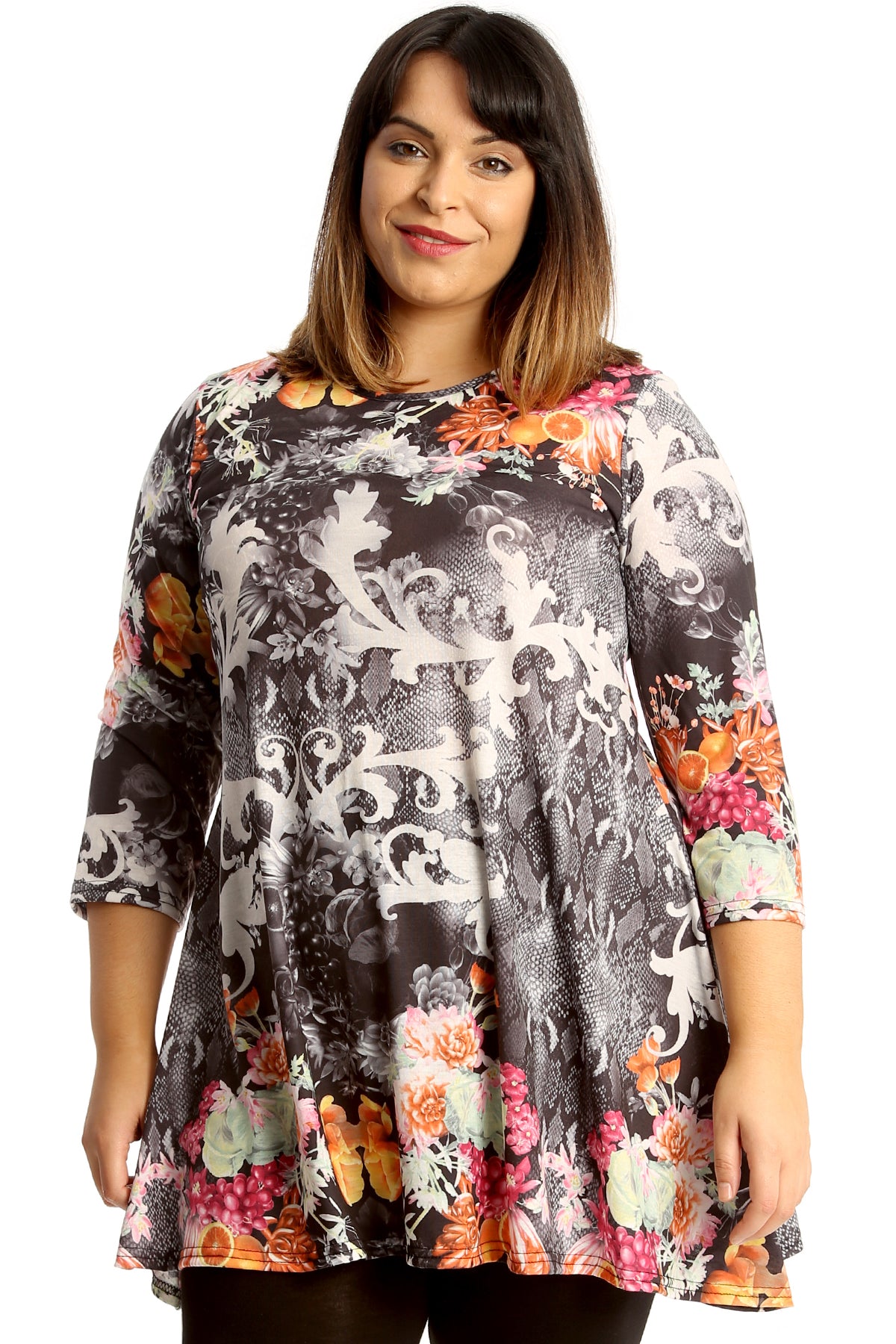 1668 Orange Floral Print Swing Top