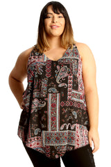 1687 Abstract Paisley Print A-Line Top