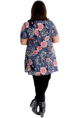 1731 Denim Style Floral Print Swing Top