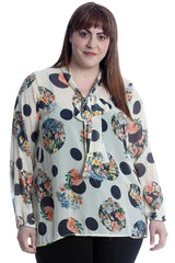 1645 Front Tie Floral Polka Dot Top
