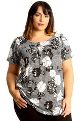 1714 Floral Monochrome Print Smock Top