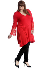 2261 Lace Sleeve V Neck Tunic Dress