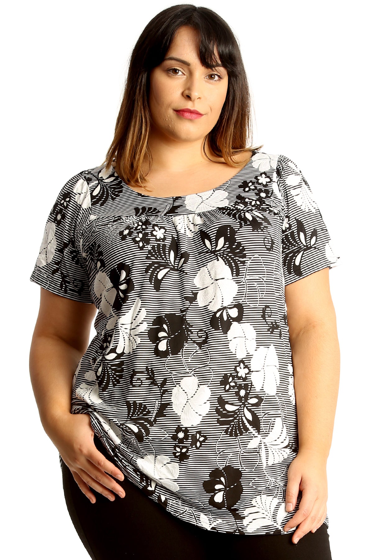 1714 Floral Monochrome Print Smock Top