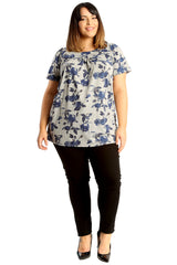 1692 Blue Floral Print Smock Top