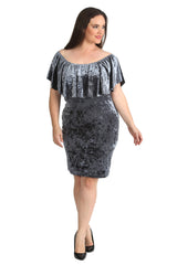 2210 Velvet Frill Top Midi Dress