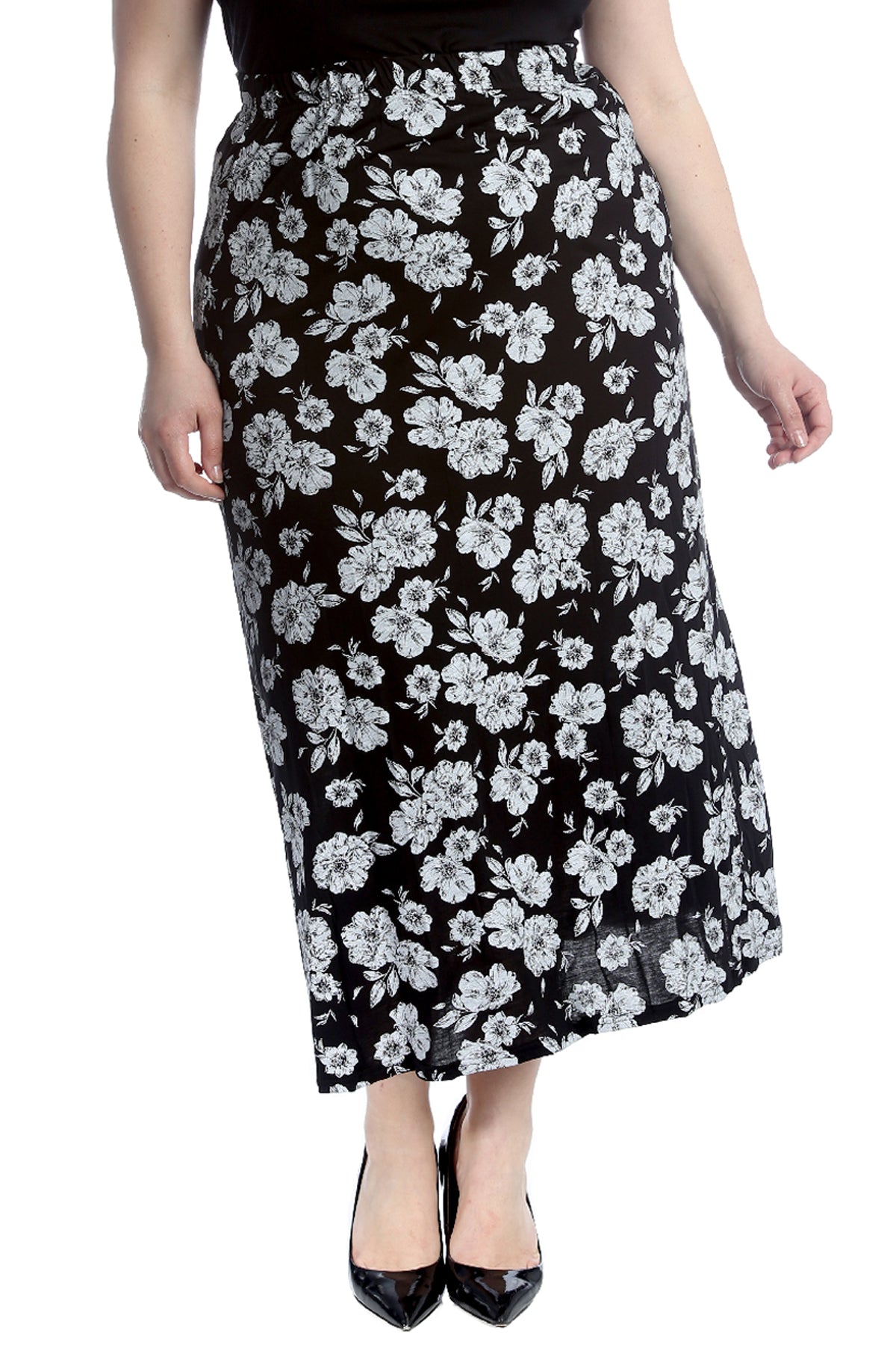 5041 Bold Floral Print Mid Calf Skirt