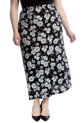 5041 Bold Floral Print Mid Calf Skirt