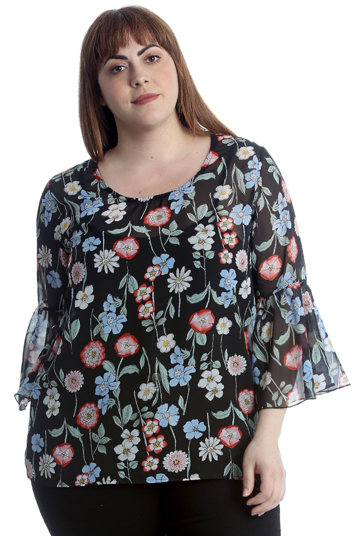 1544 Multi Floral Print Chiffon Blouse