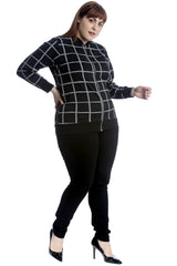 3248 Check Box Print Bomber Jacket