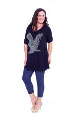 1316 Eagle Stud Button on Sleeve Top