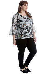 1545 Floral Leaf Print Chiffon Blouse