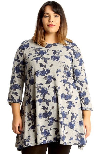 1674 Blue Floral Print Swing Top