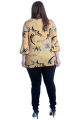 1652 Flower Print Cold Shoulder Bell Sleeve Top