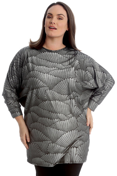 1744 Textured Wing Print Glitter Top