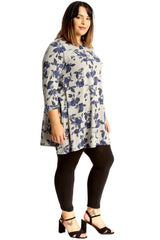 1674 Blue Floral Print Swing Top