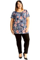 1713 Denim Floral Print Smock Top