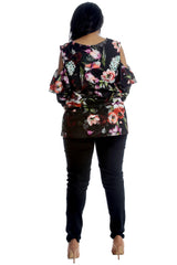 1402 Floral Print Cold Shoulder Top