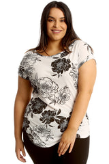 Floral Print Turnup Sleeve T-Shirt