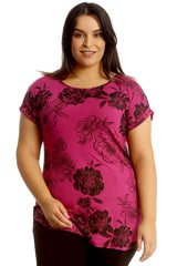 Floral Print Turnup Sleeve T-Shirt