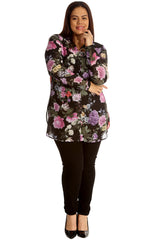 1476 Ban Collar Floral Print Chiffon Shirt