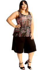 1704 Paisley Print Zip Back Chiffon Top