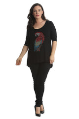 1411 Studded Parrot Dip Hem Top