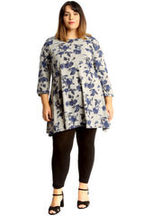 1674 Blue Floral Print Swing Top