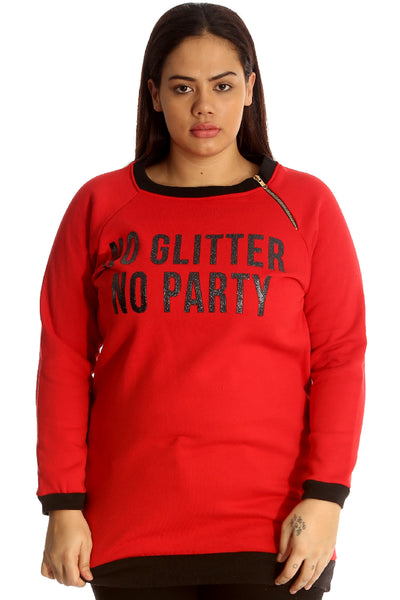 3124 No Glitter No Party Print Zip Sweatshirt