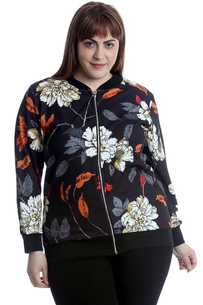 3246 Bold Floral Print Bomber Jacket