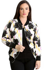 3191 Palm Tree Print Bomber Jacket