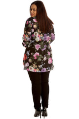 1476 Ban Collar Floral Print Chiffon Shirt