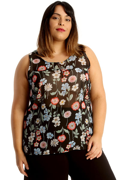 1709 Floral Print Zip Back Chiffon Top