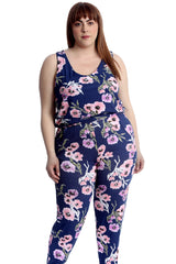 8044 Floral Print Cuffed Jumpsuit