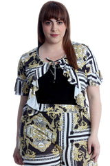 3255 Chains & Tassels Print Frill Shrug