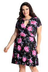 2223 Rose Print Crossover Dress