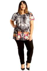 1711 Floral Fruit Print Smock Top