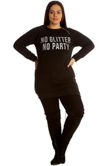 3124 No Glitter No Party Print Zip Sweatshirt